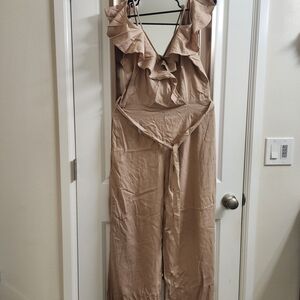 Elegant Tan Ruffle Jumpsuit